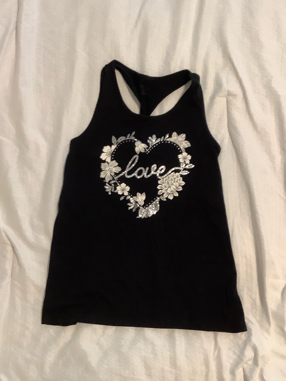 The Children's Place Black Racerback Tank with Silver 'Love' Heart Graphic